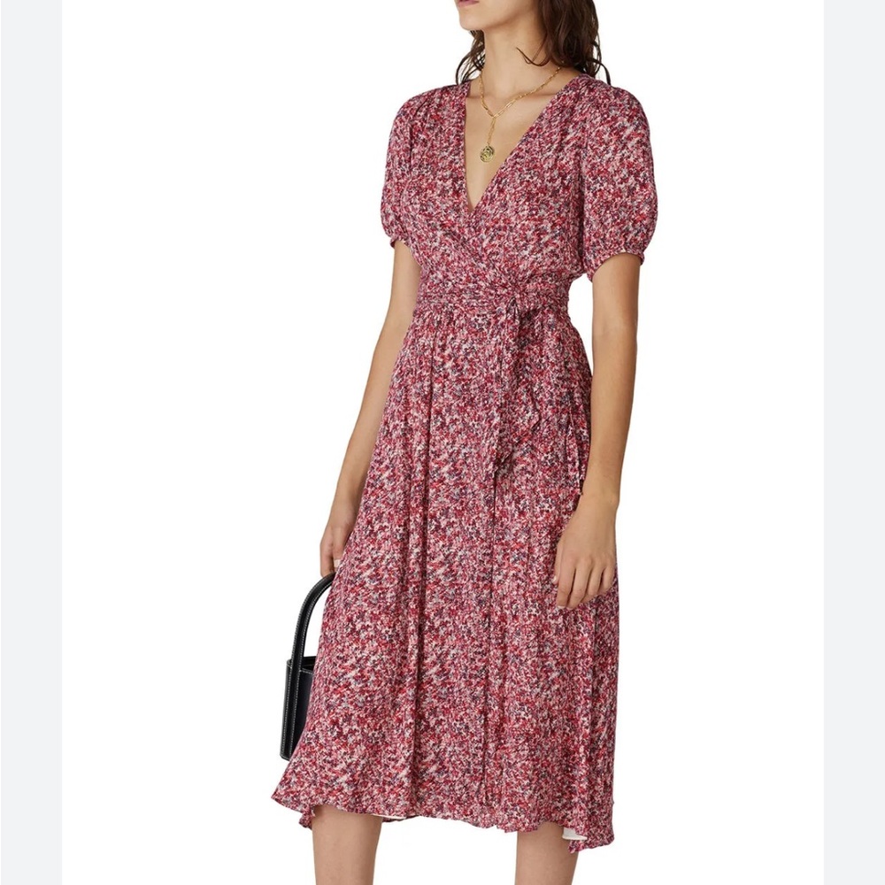 ba&sh Noemie Red Floral Midi Wrap Dress